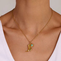 18K Cowboy Boots And Turquoise Necklace