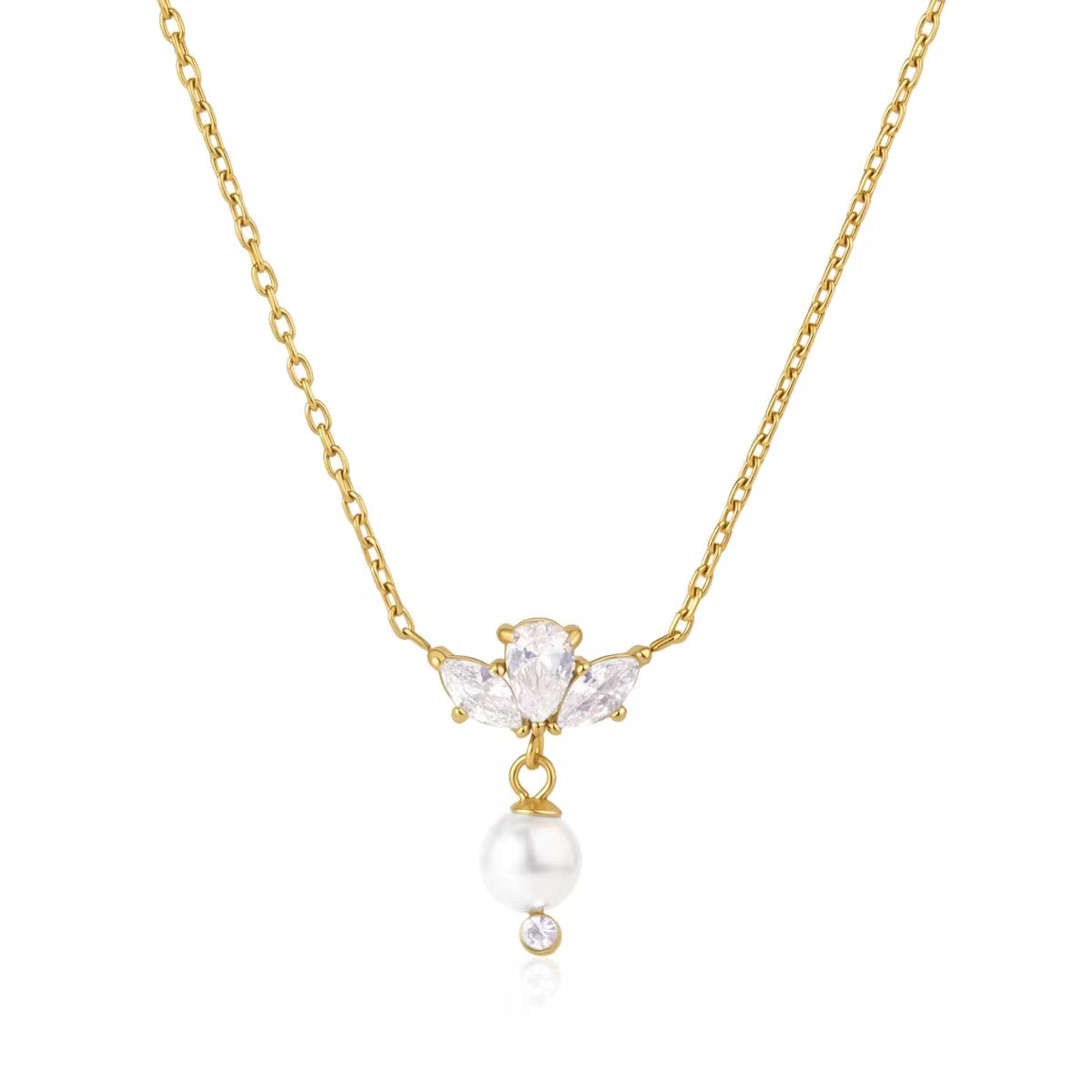 18K Marquise Trio CZ Pearl Necklace