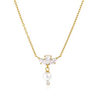 18K Marquise Trio CZ Pearl Necklace