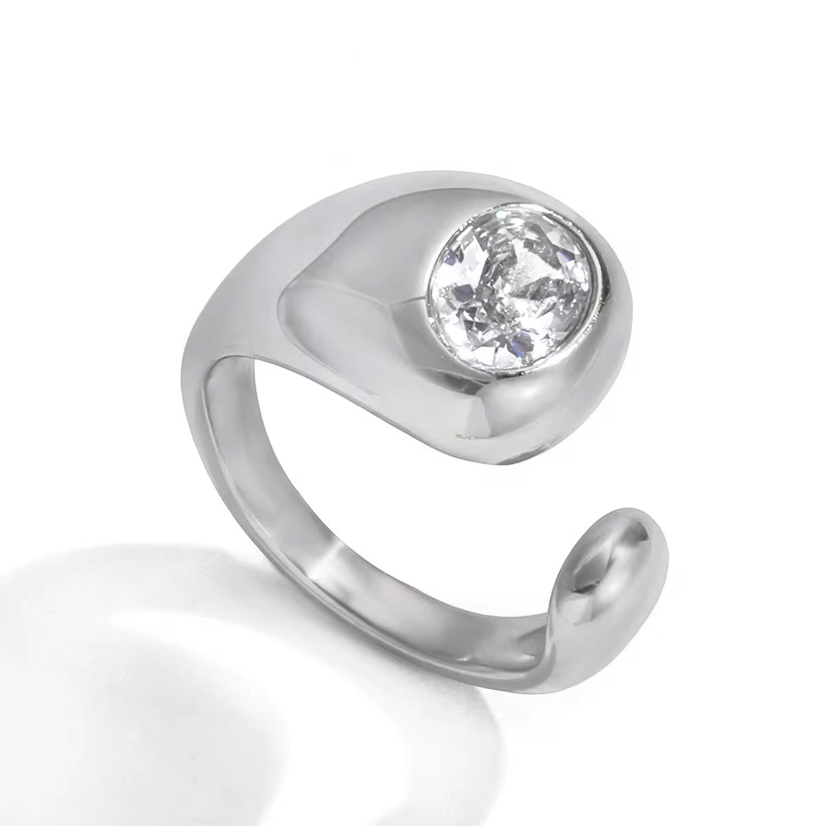 Silver Adjustable CZ Ring