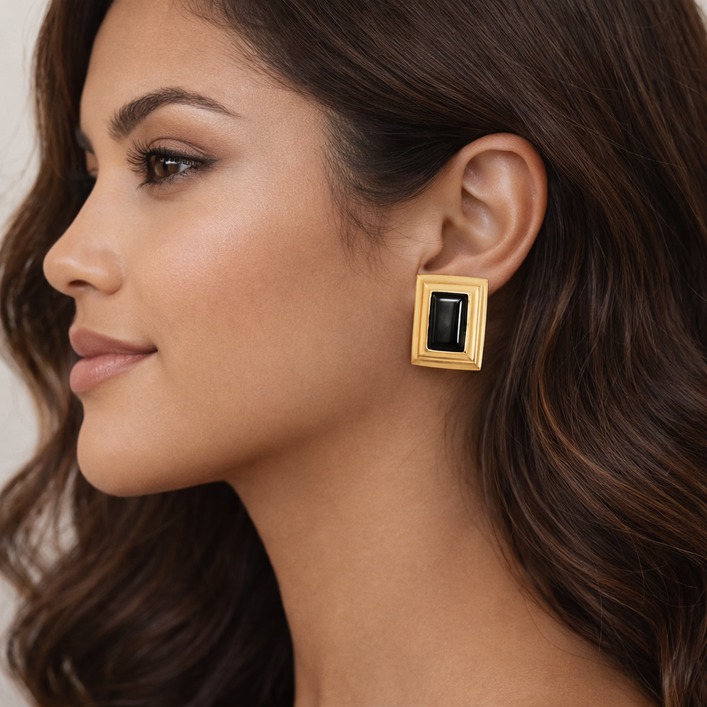 18K Vintage Rectangle Statement Studs