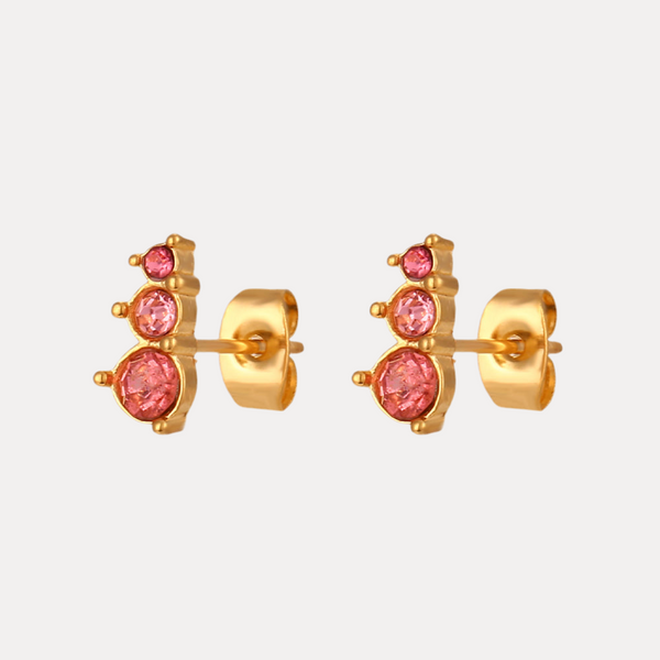 Triple Tiered Studs in 18K Gold-Plating with Cubic Zirconia