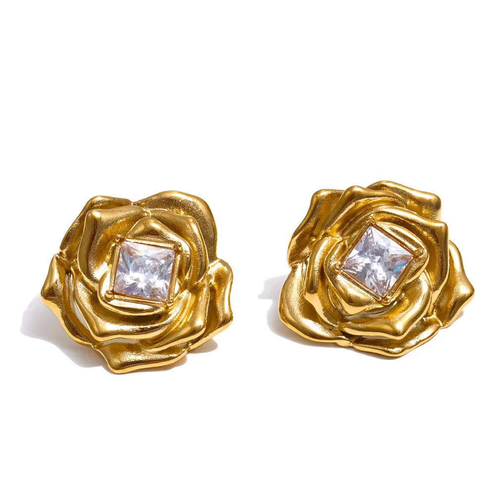 18K Statement Rose CZ Studs