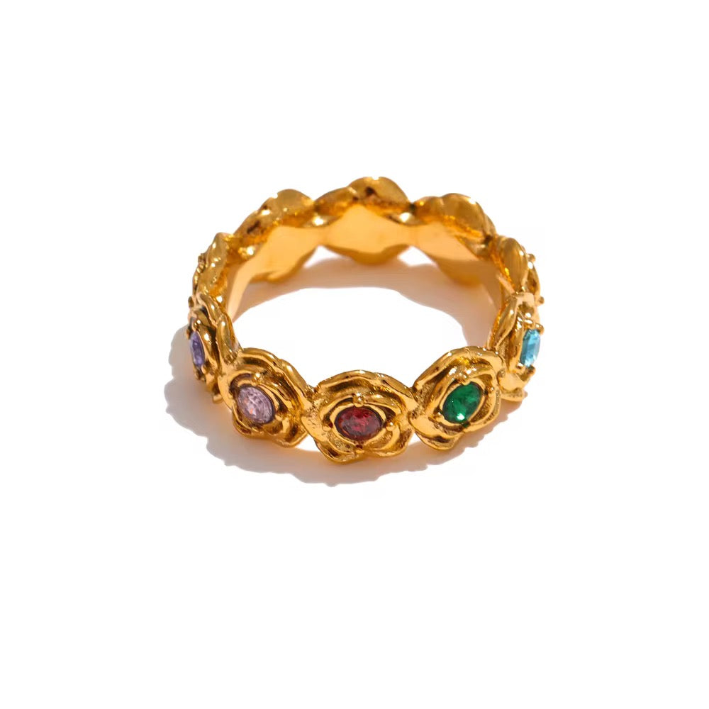 18K Multi-Stone Vintage Flower Ring