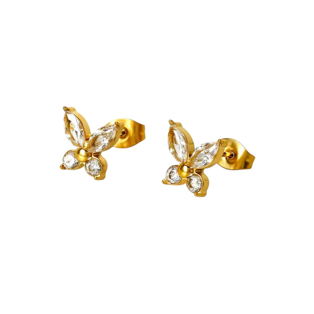 18K Tiny Butterfly Clear Studs