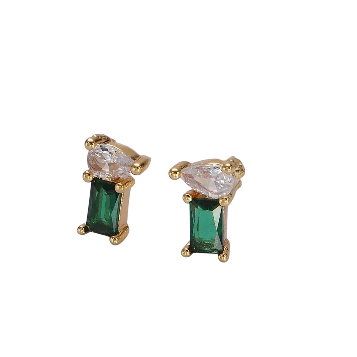18K Teardrop Baguette Emerald Studs