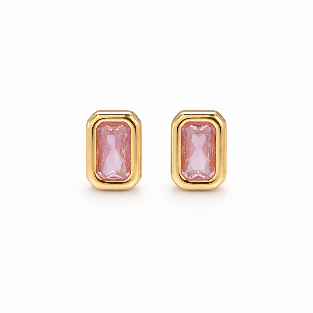 14K Pink Baguette Studs
