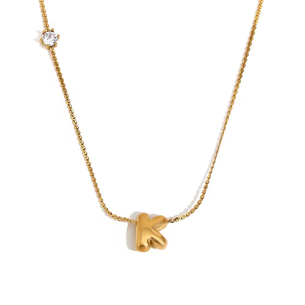 18K Bubble Dainty Initial Necklace