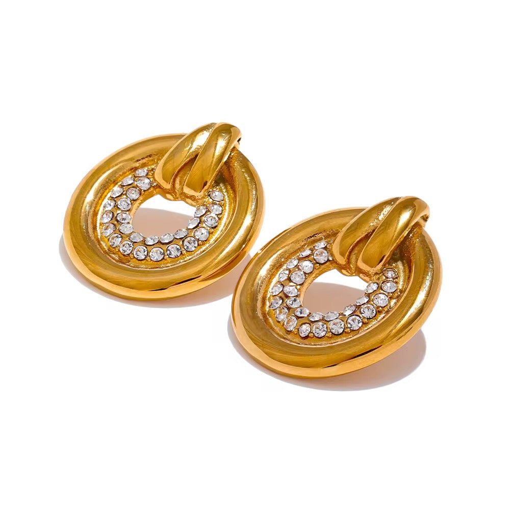 18K Vintage Round CZ Statement Earrings