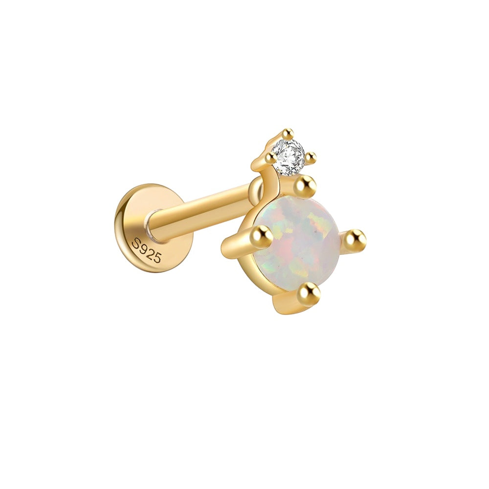 18K Vermeil Round CZ Opal Flat Back Studs (Single)