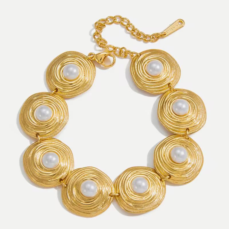 18K Round Pearl Statement Bracelet