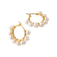 18K Elegant Fresh Water Pearl Hoop Earrings