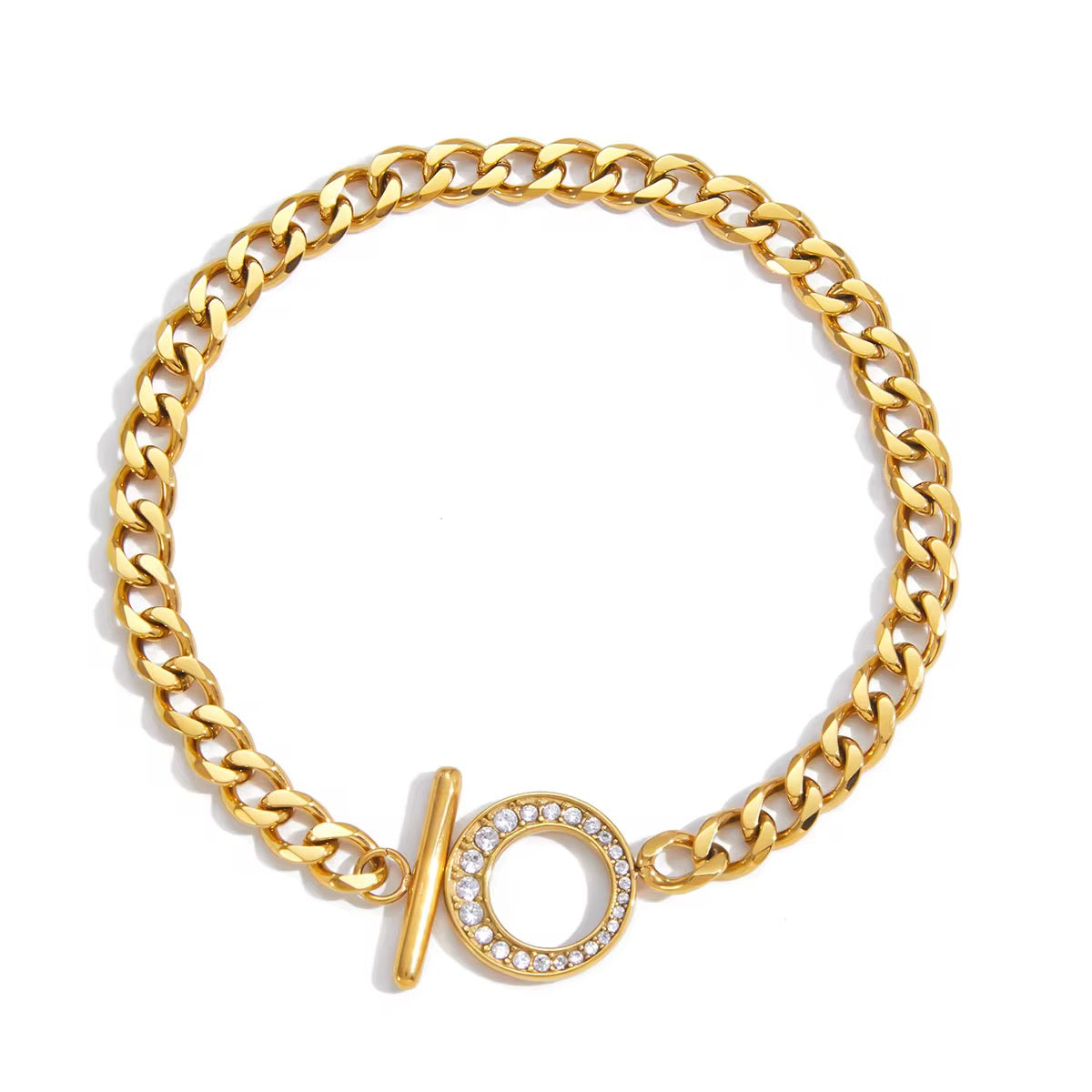 18K Toggle CZ Cuban Bracelet