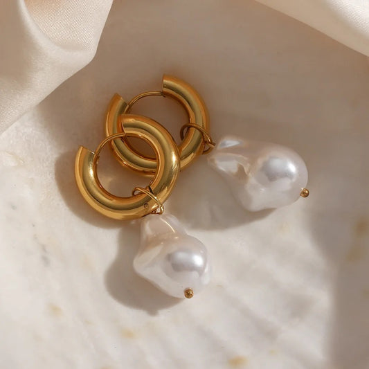 18K Baroque Pearl Charm Earrings