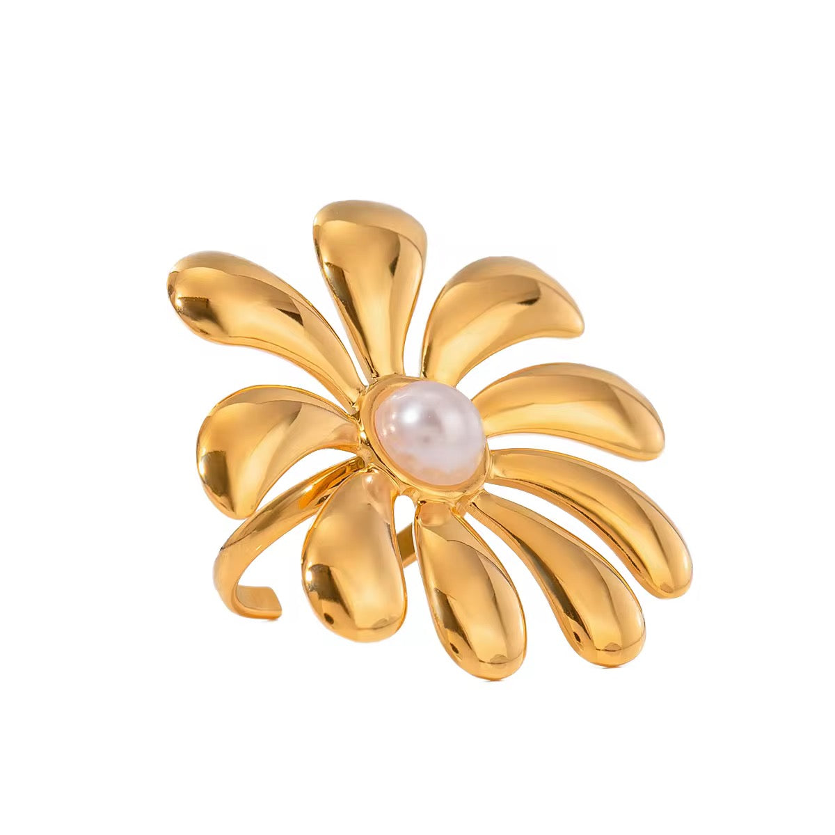 18K Oversized Round Flower Pearl Ring