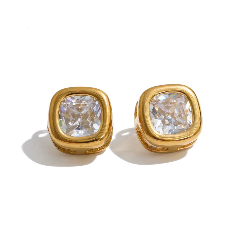 18K Square Bezel Studs