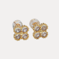 Clover Flower Studs in 24K Gold-Filled with Cubic Zirconia