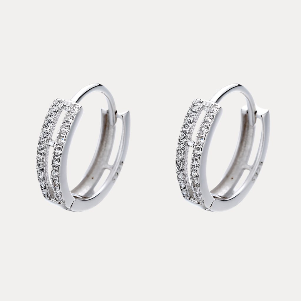 Double Loop Huggies in 18K Gold-Plating or Silver with Cubic Zirconia