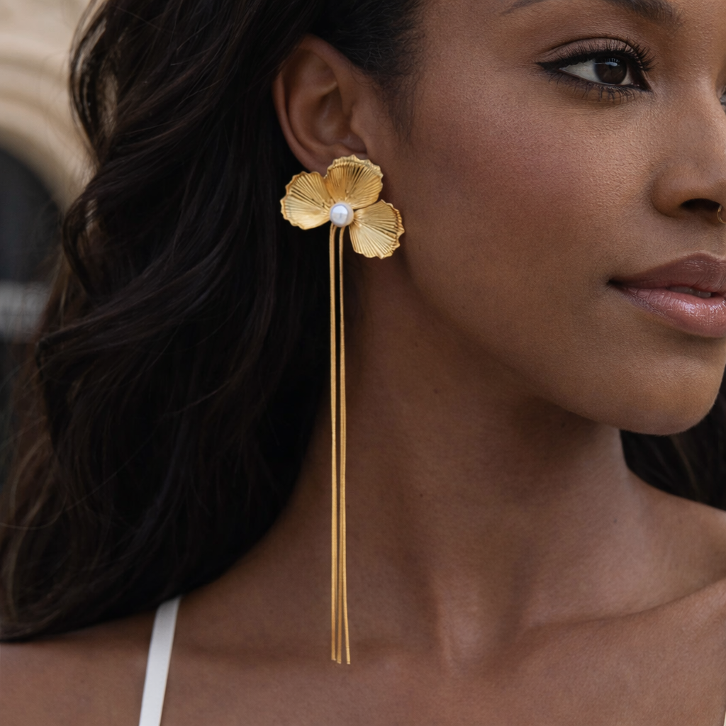 18K Oversized Flower Pearl Statement Earrings