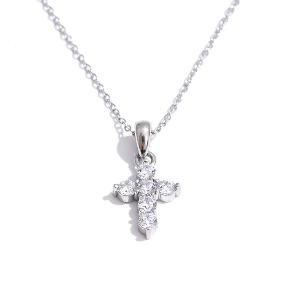Silver Bubble CZ Dainty Cross