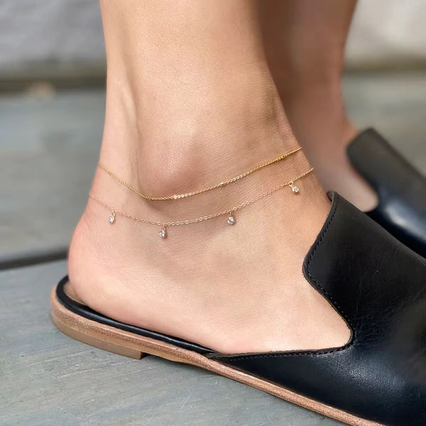 18K CZ Charm Anklet