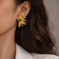 18K Sun Rays Emerald Statement Studs