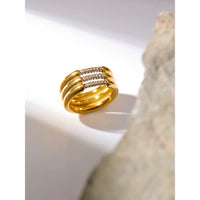 18K 3 Layer Pipe CZ Ring
