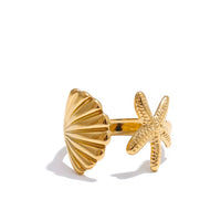 18K Starfish and Seashell Ring