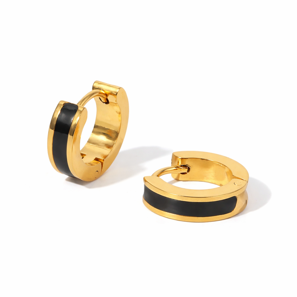 18K Black Enamel 12mm Huggies