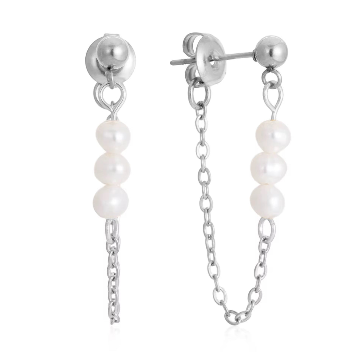 Silver Pearl Thread Earrings