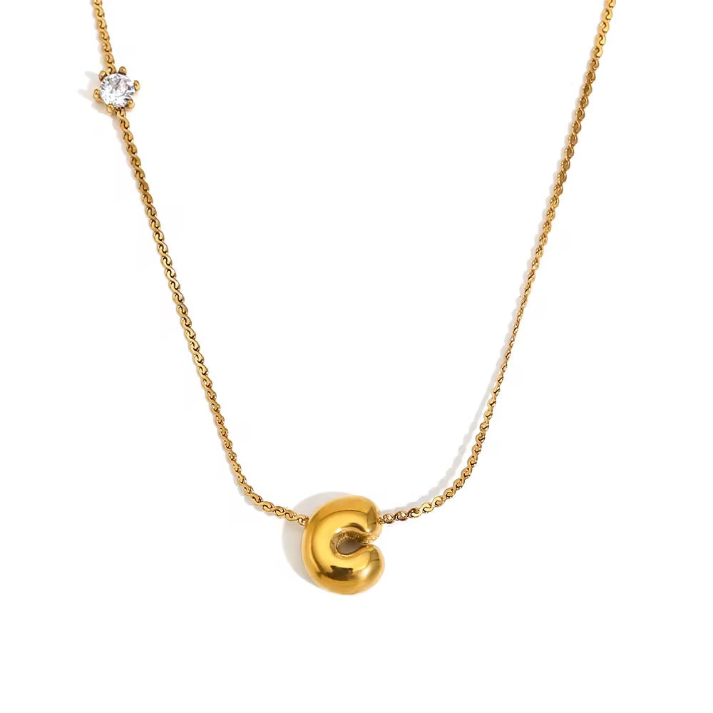 18K Bubble Dainty Initial Necklace