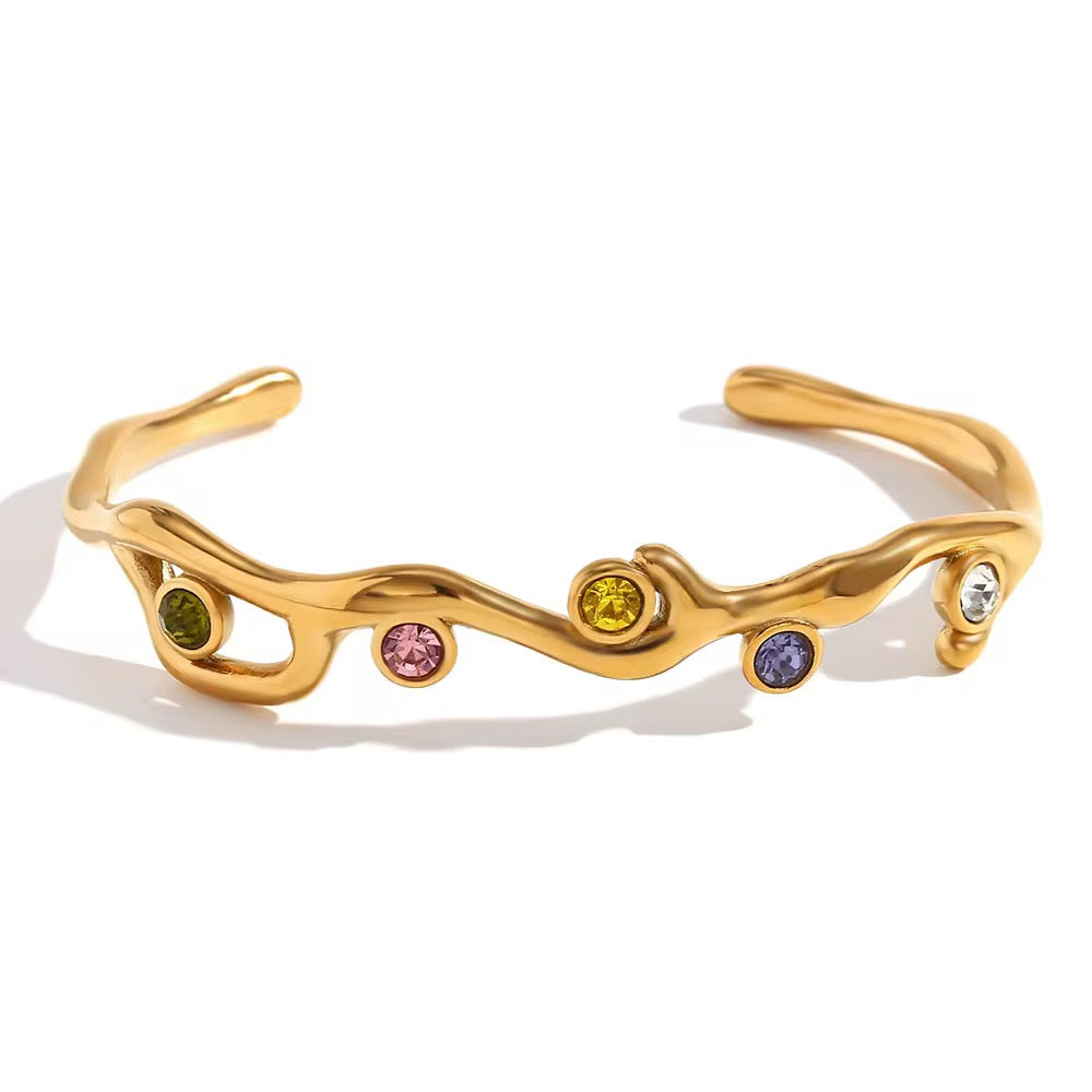 18K Open Bangle Multicolored Zirconia