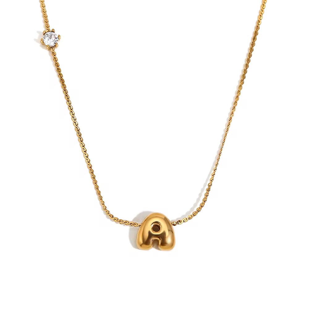 18K Bubble Dainty Initial Necklace