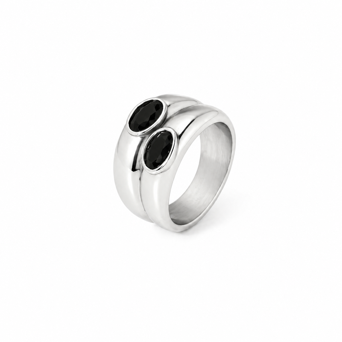 Silver Onyx Double Layer Ring