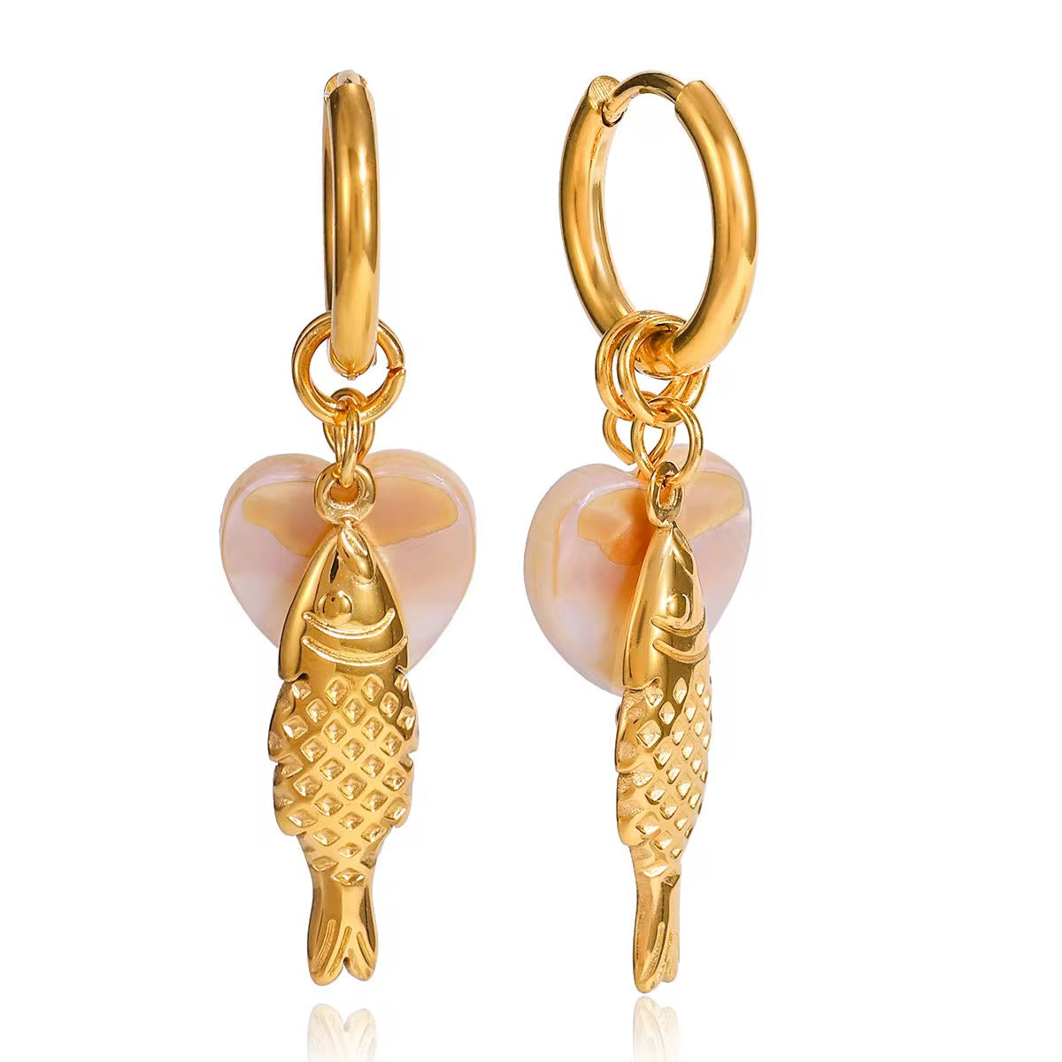 18K Fish Dangle Hoops