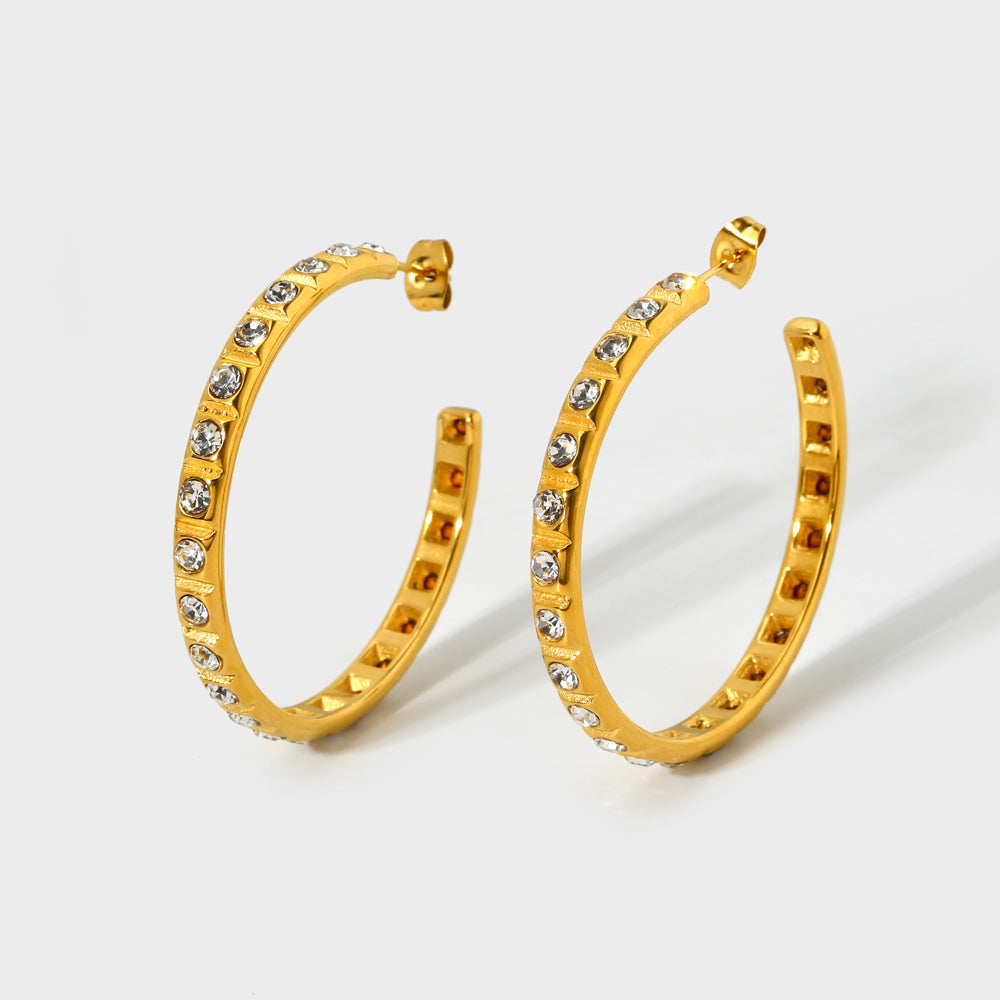18K C-shaped Full Diamond Earrings