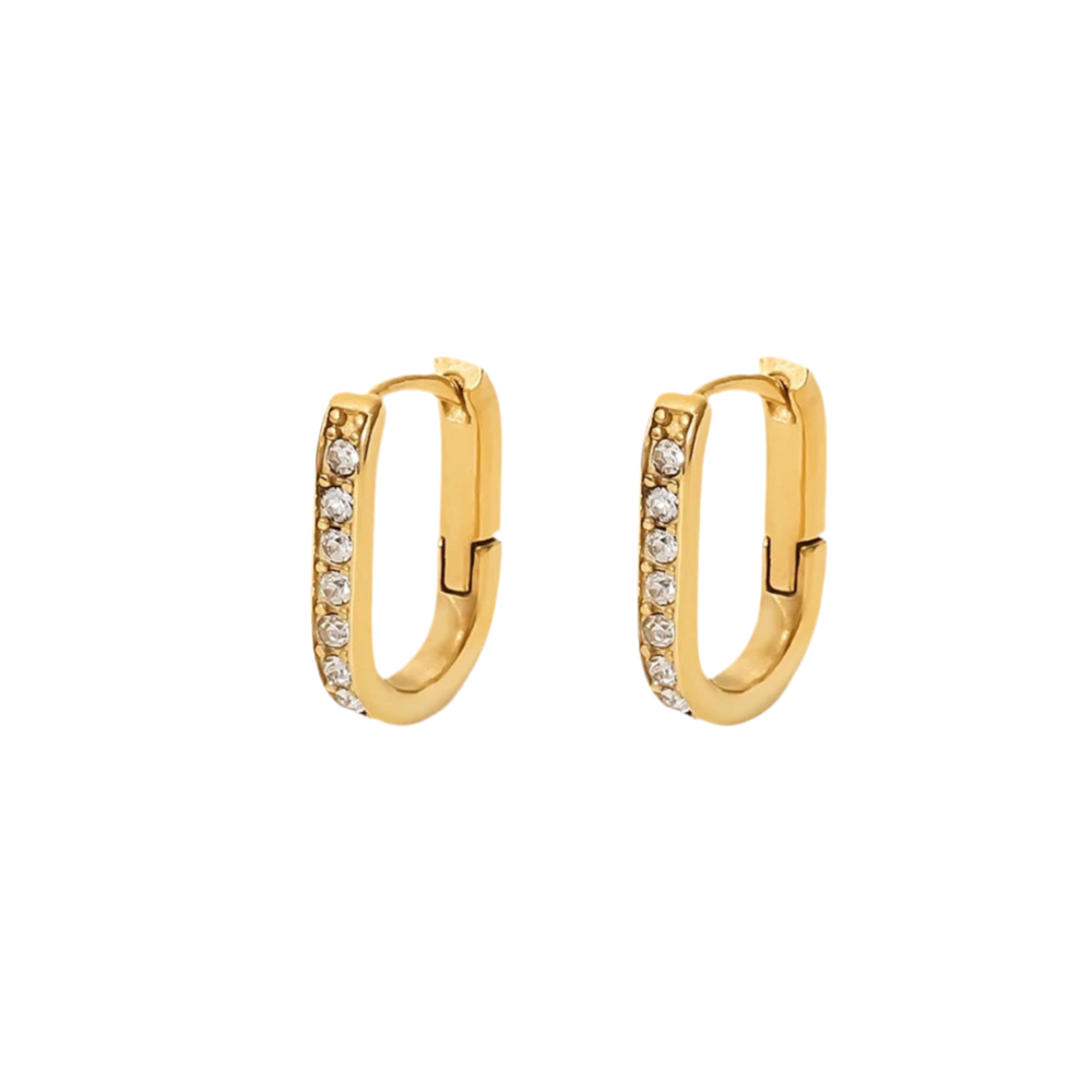 Pave Oval Hoops in 18K Gold-Plating with Cubic Zirconia