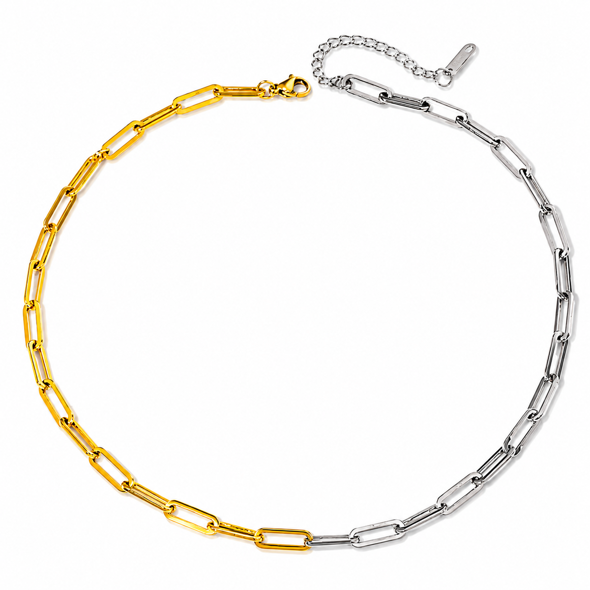 Two Tone Paper Clip Chain Necklace