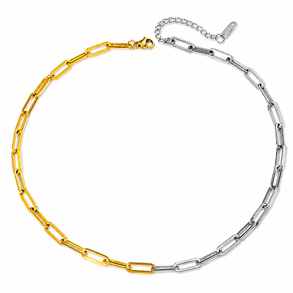 Two Tone Paper Clip Chain Necklace