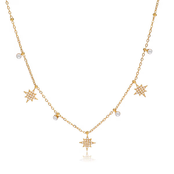 18K Dainty Celestial Starburst Charm Necklace