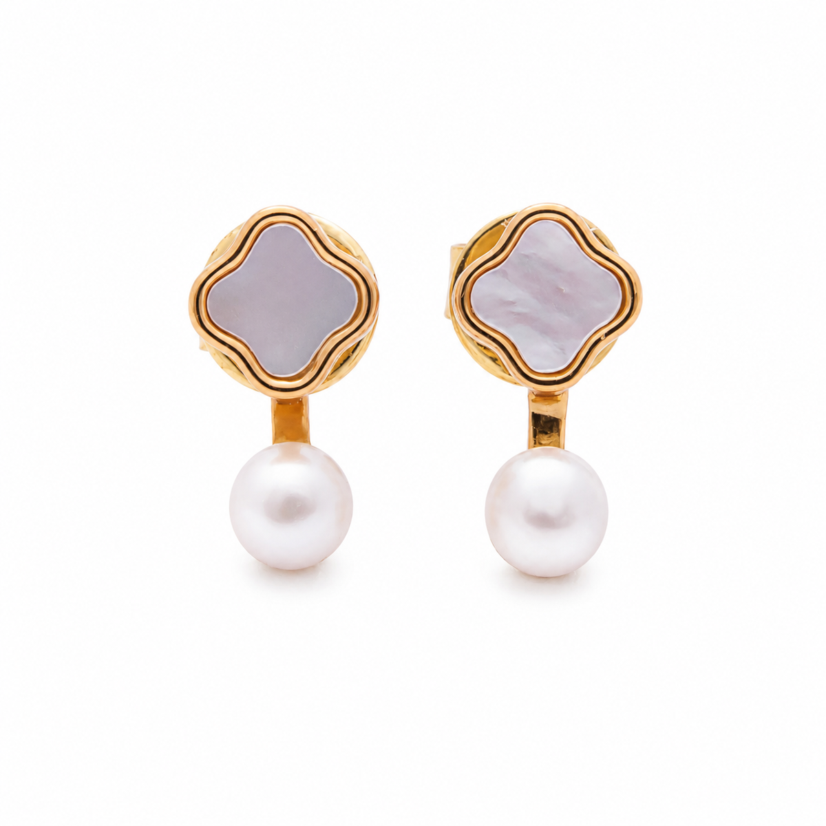 18K Mother of Pearl Clover Earrings