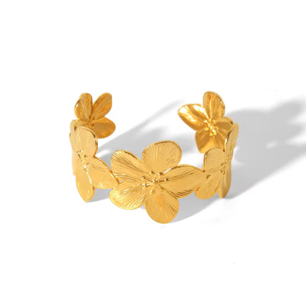 18K Statement Blossom Flower Open Bangle