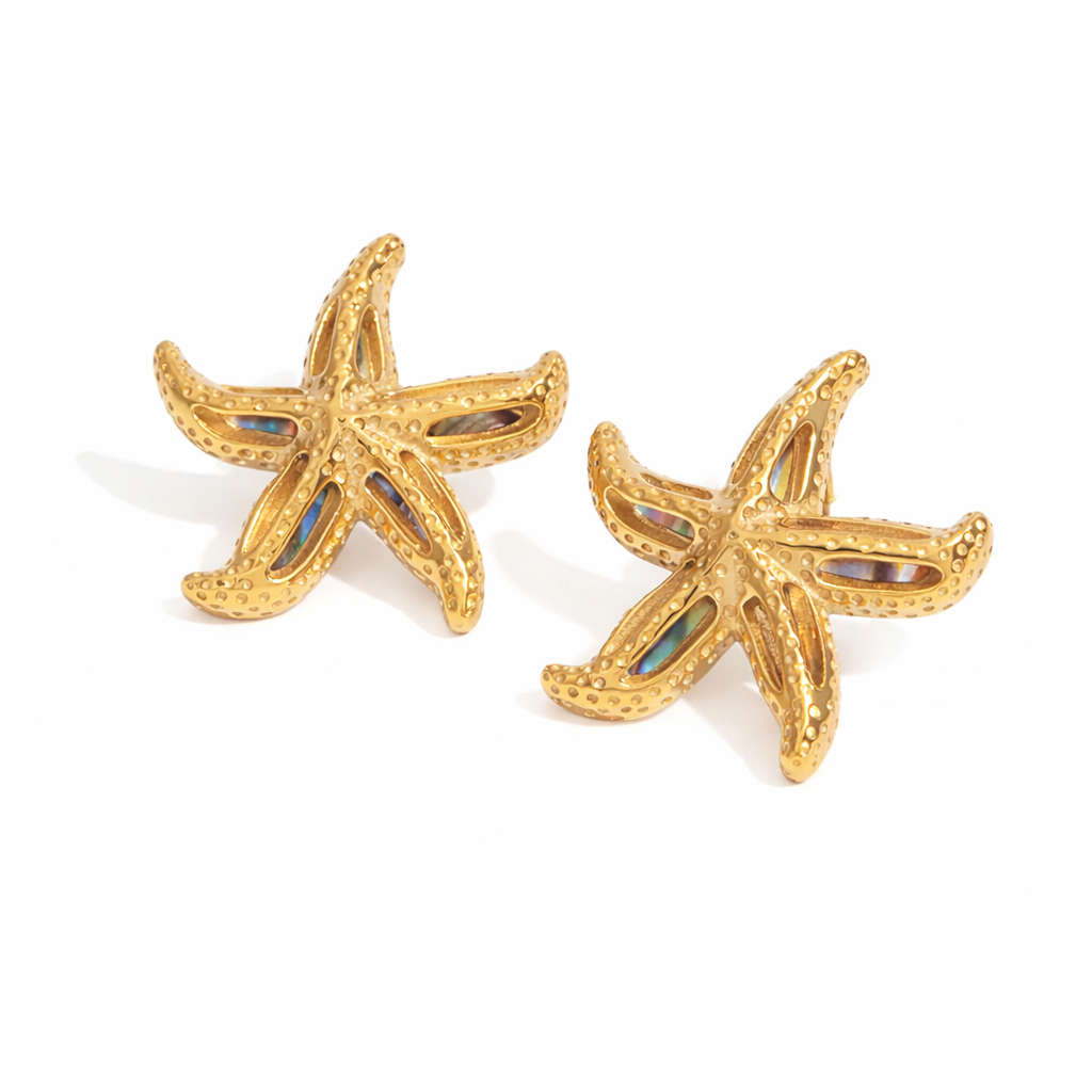 18K Abalone Starfish Earrings