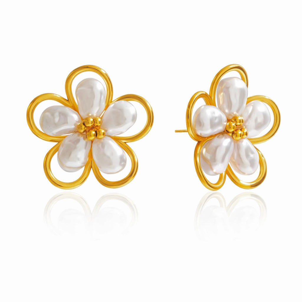 18K White Flower Wire Statement Studs