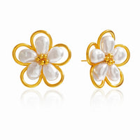 18K White Flower Wire Statement Studs