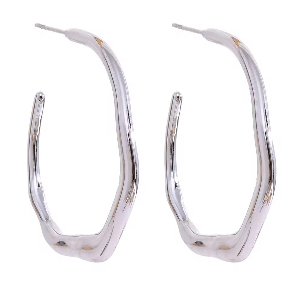 Silver Statement Textured Open Hoops