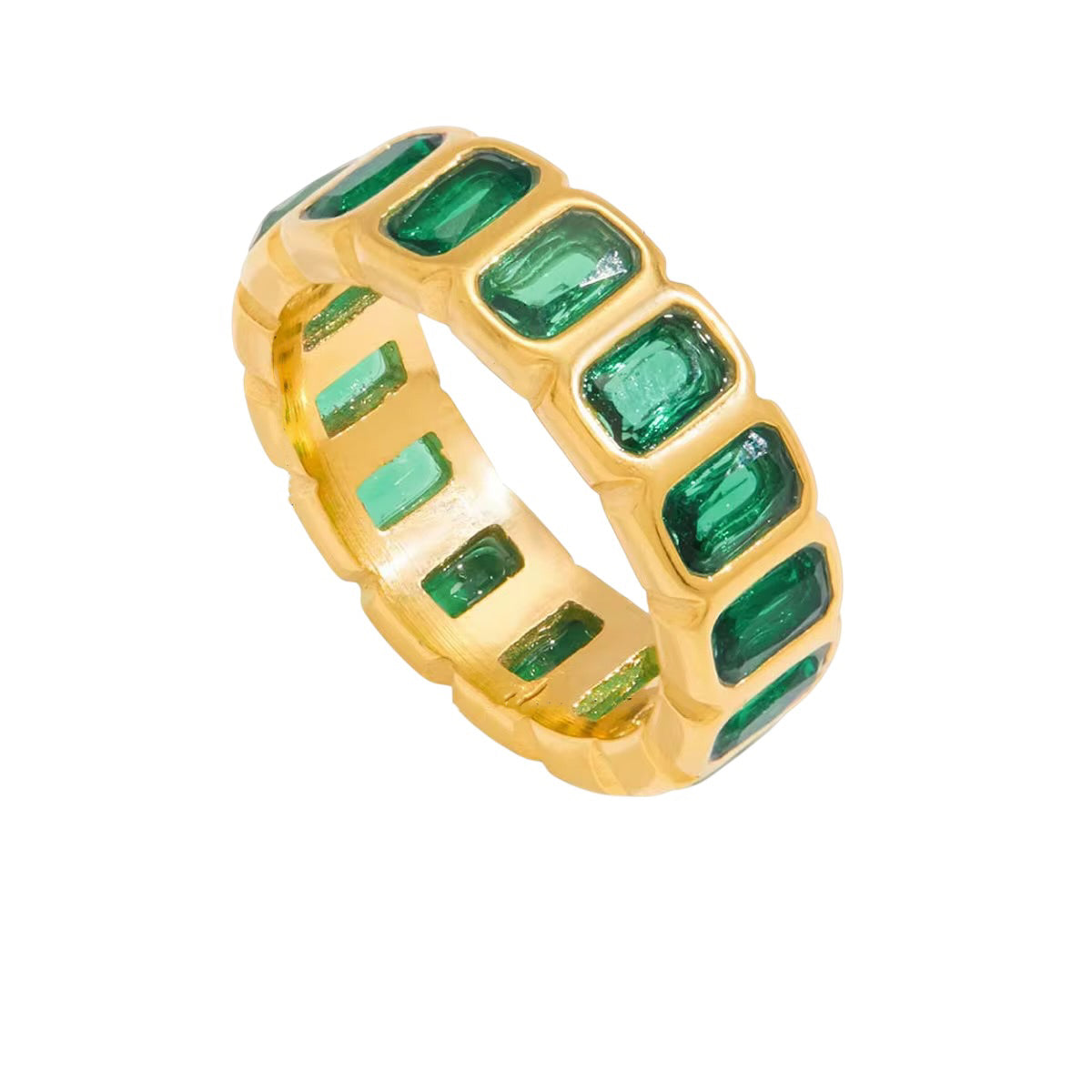18K Emerald Cut Bezel Ring
