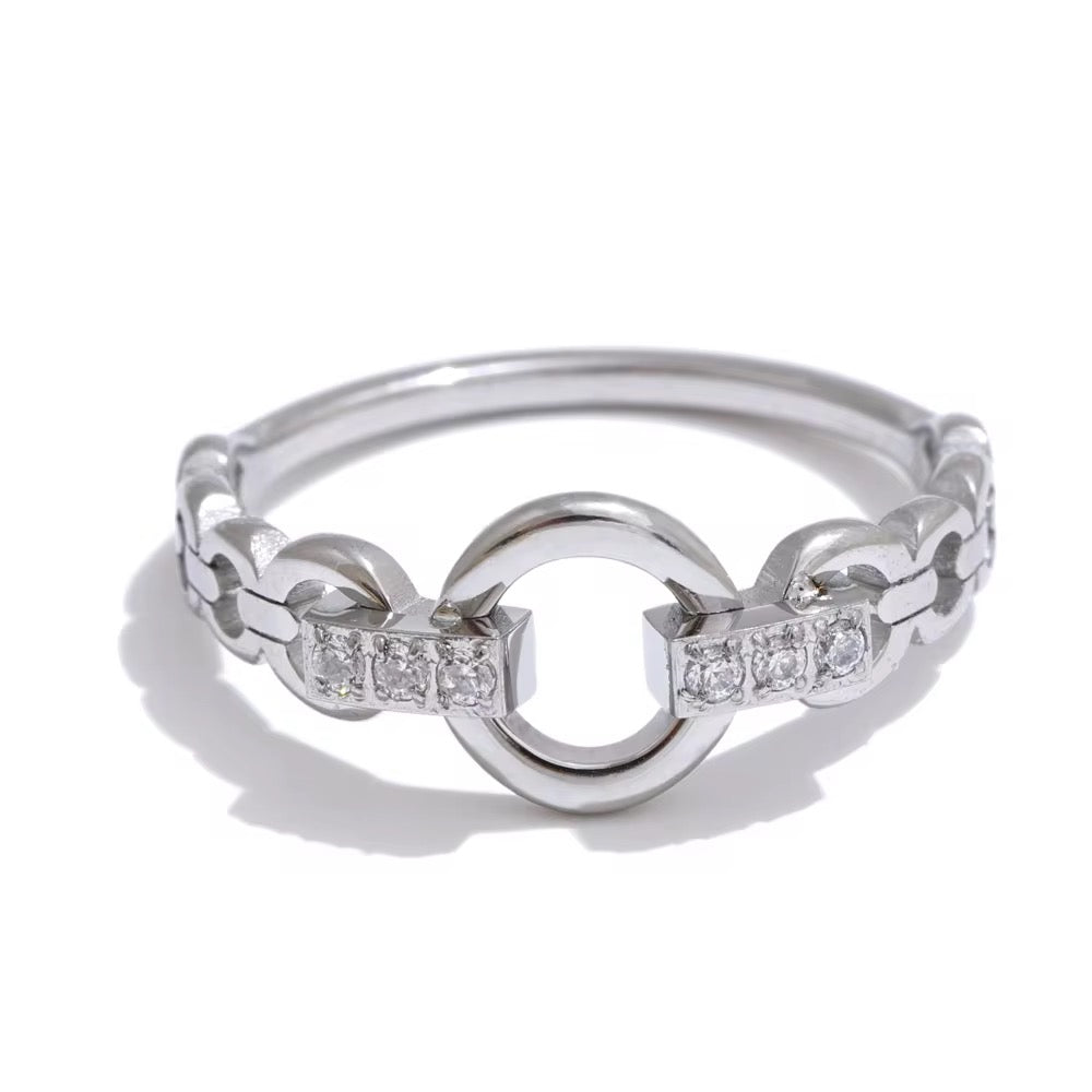 Silver Round Buckle CZ Ring