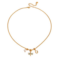 18K Dragon Fly And Horse Shoe Pearl Necklace