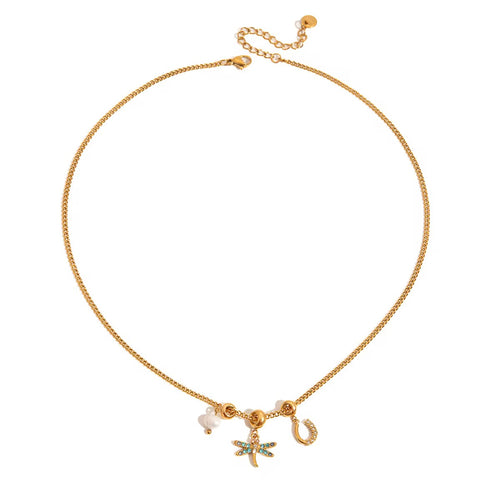 18K Dragon Fly And Horse Shoe Pearl Necklace